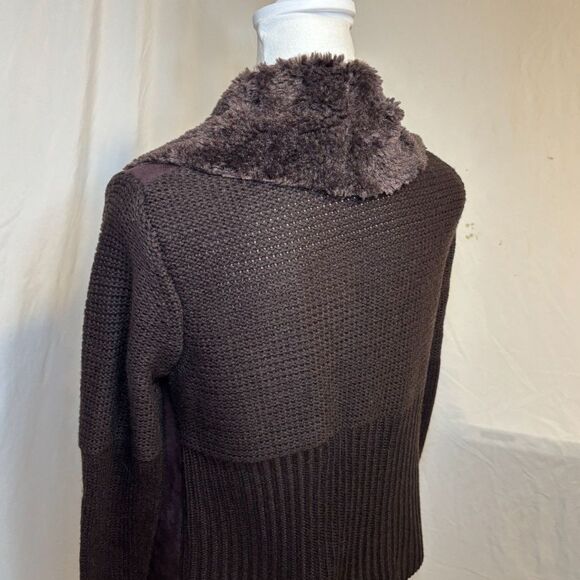 Chelsea & Theodore Brown Faux Fur Suede Knit Jacket Coat Womens Designer - Picture 7 of 10
